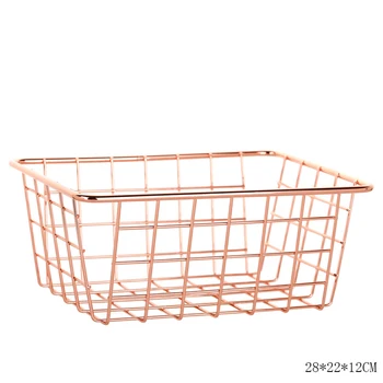 

Nordic Style Rose Gold Metal Wire Storage Basket Cosmetic KitchenOrganizer Holder Toiletry Collection Bathroom Shelf