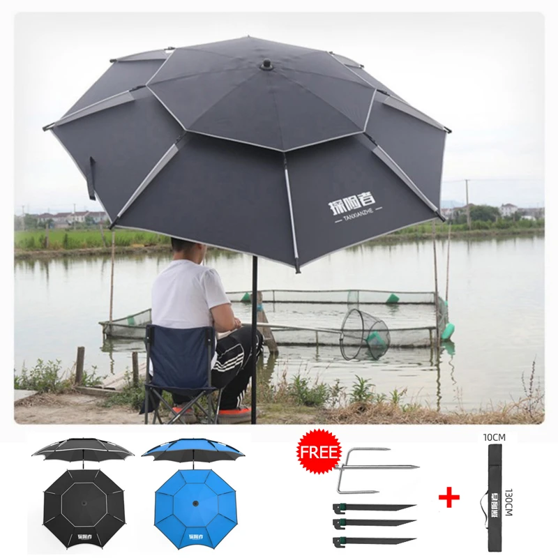 de lluvia de paraguas de pesca grande y grueso, portátil, con bolsa de transporte, doble capa, paraguas playa|Refugio para el sol| - AliExpress