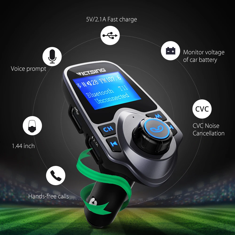 VicTsing Car FM Bluetooth Transmitter Handsfree Car Kit Wireless Radio Audio Adapter Car MP3 Music Player with Dual USB Charger (1)