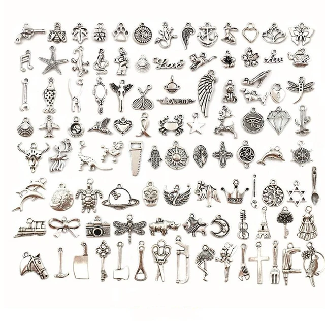 Wholesale Bulk Lots Jewelry Making Mixed Smooth Tibetan Silver Metal Charms  Pendants DIY for Necklace Bracelet 100 PCS 7-25mm - AliExpress