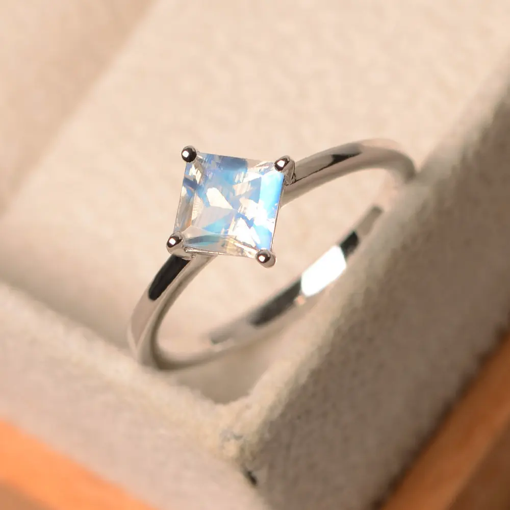 Маленький женский Лунный камень кольцо простое геометрическое обручальное кольцо модное и уникальное Ретро женское брачное кольцо