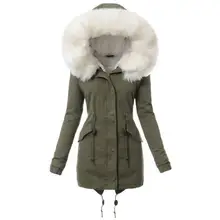 

Wholesales Ladies Winter Faux Fur Lining Hooded Long Sleeve Thicken Plus Cashmere Overcoat