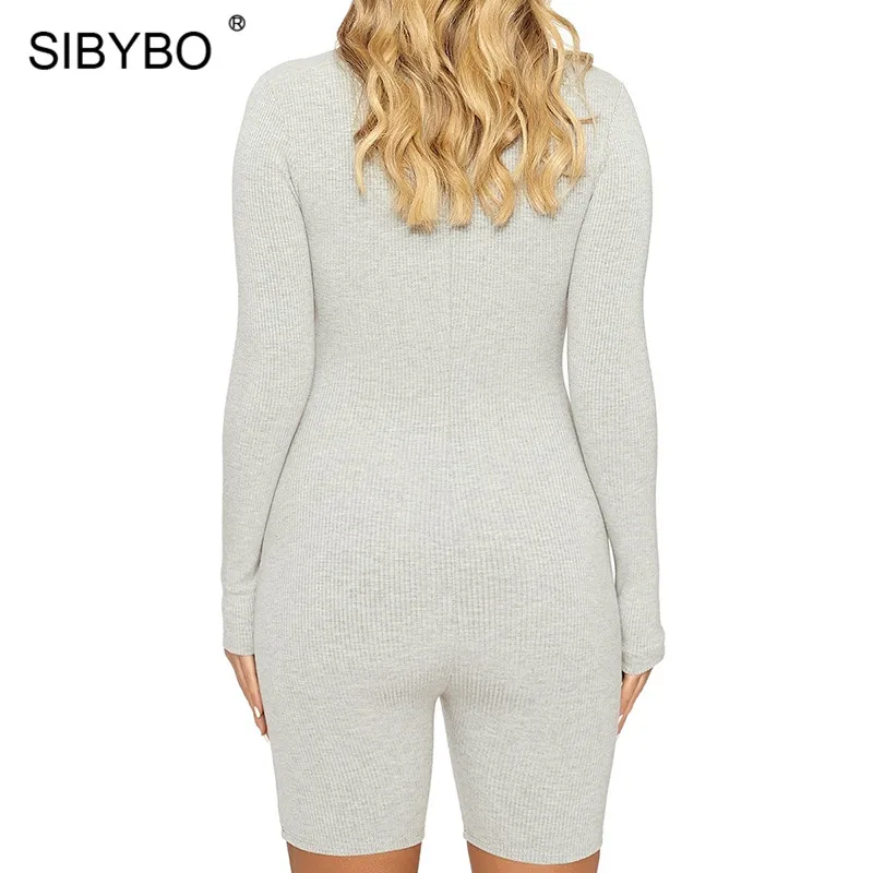 SIBYBO Ribbed Sport Wear Casual Playsuits Womens Jumpsuit Long Sleeve Zipper Summer Women Rompers Sexy Short Women Jumpsuit SIBYBO Ribbed Sport Wear Casual Playsuits Womens Jumpsuit Long Sleeve Zipper Summer Women Rompers Sexy Short Women Jumpsuit