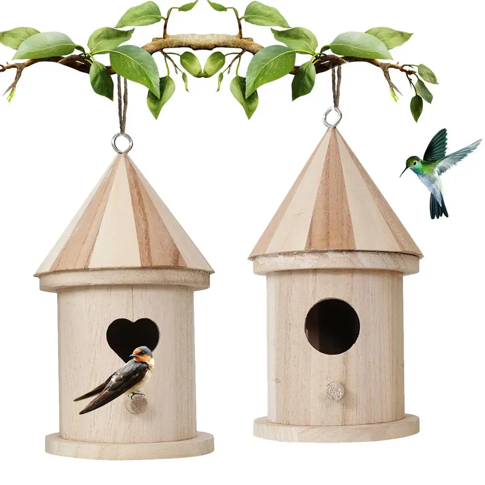 Creative Wooden Bird House Nesting Box Wall Mounted Hanging Gardening Decor 