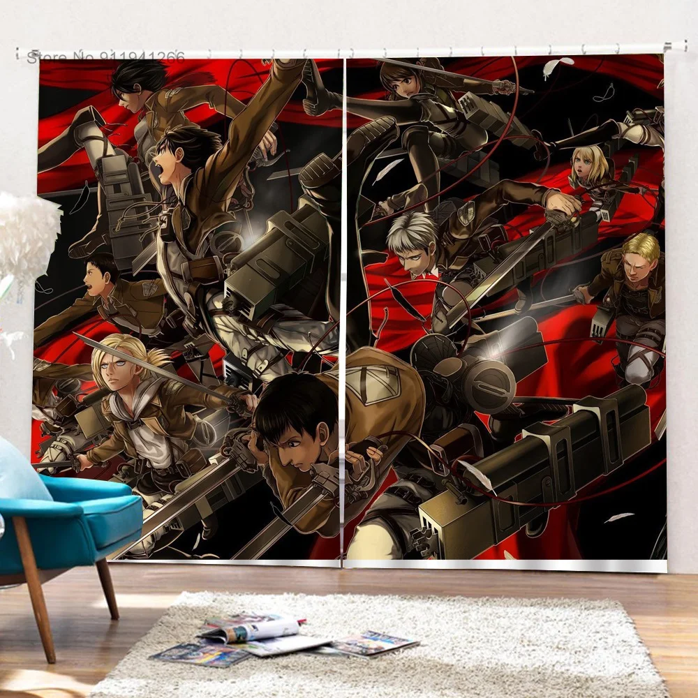 Cartoon Attack On Titan Blackout Curtains for Bedroom Window Treatment Fabric Anime Curtain Living Room Ultra-thin Micro Shading