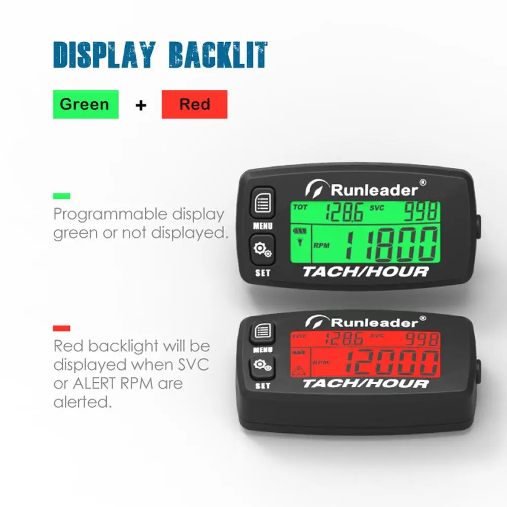 HM032B Inductive Tachometer Gauge Alert RPM Engine Hour Meter Backlit Resettable Tacho hour meters for Motorcycle ATV Lawn Mower