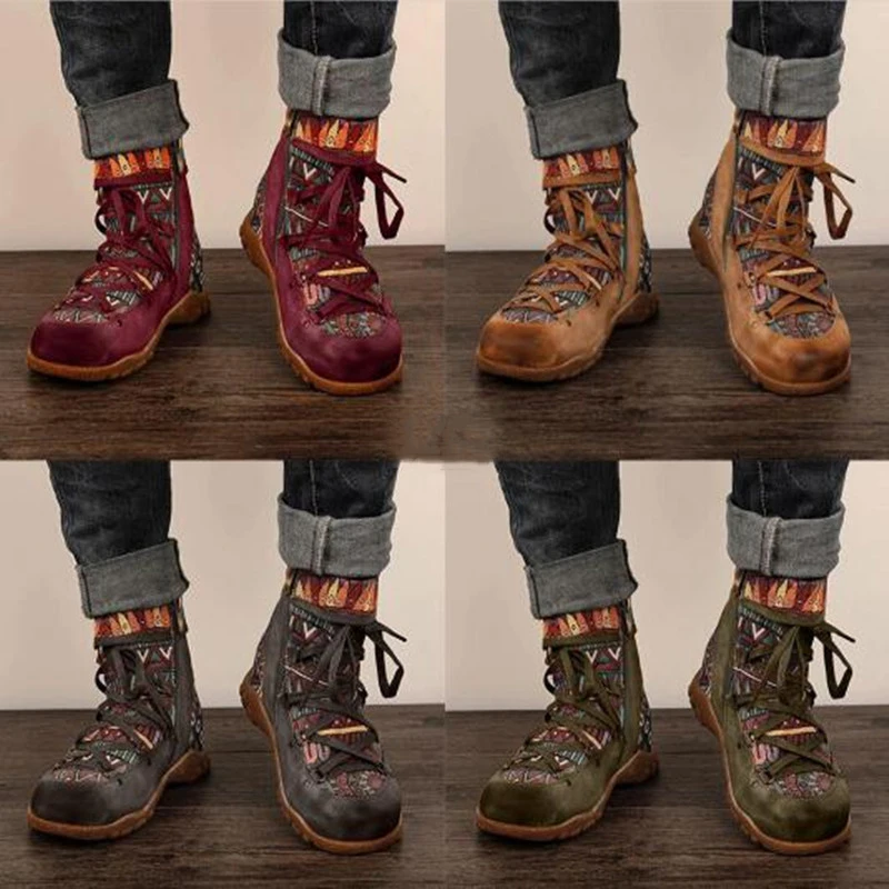 Новая женская прогулочная обувь; женские ботильоны; женские Винтажные ботинки с перекрестными ремешками; женская модная обувь на платформе; большой размер 43