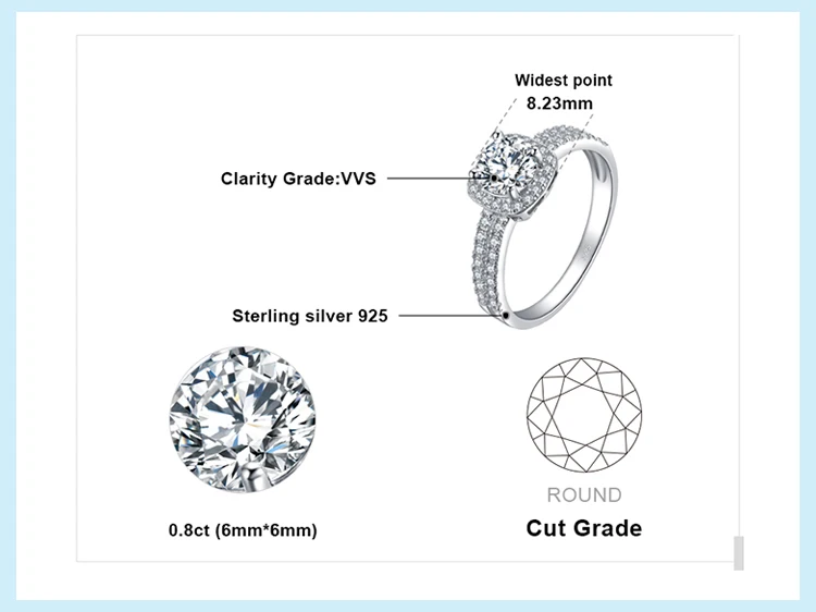 Jewelrypalace Halo 1.1ct круглый фианит Обручение Promise Ring натуральная 925 Серебряное кольцо для Для женщин Модные украшения