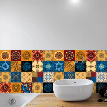 Mandala Style Ceramic Tiles Strip Wall Sticker Bathroom Drawer Kitchen Home Decor Wall Decals Waterproof PVC Art Mural Wallpaper