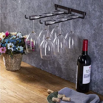 

Stemware Wine Glass Rack Wall Mountable Heavy Duty Thick Wrought Exquisite Metal Storage Hanger for Kitchen or Bar Storage Shelf