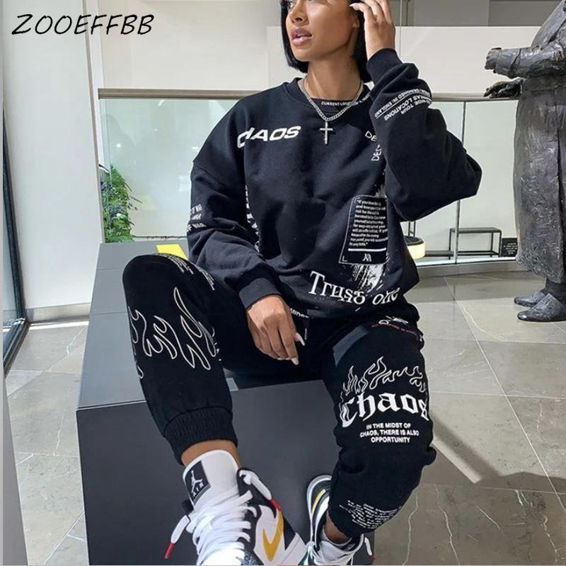 Женский спортивный костюм с граффити ZOOEFFBB комплект из 2 предметов Топ длинным