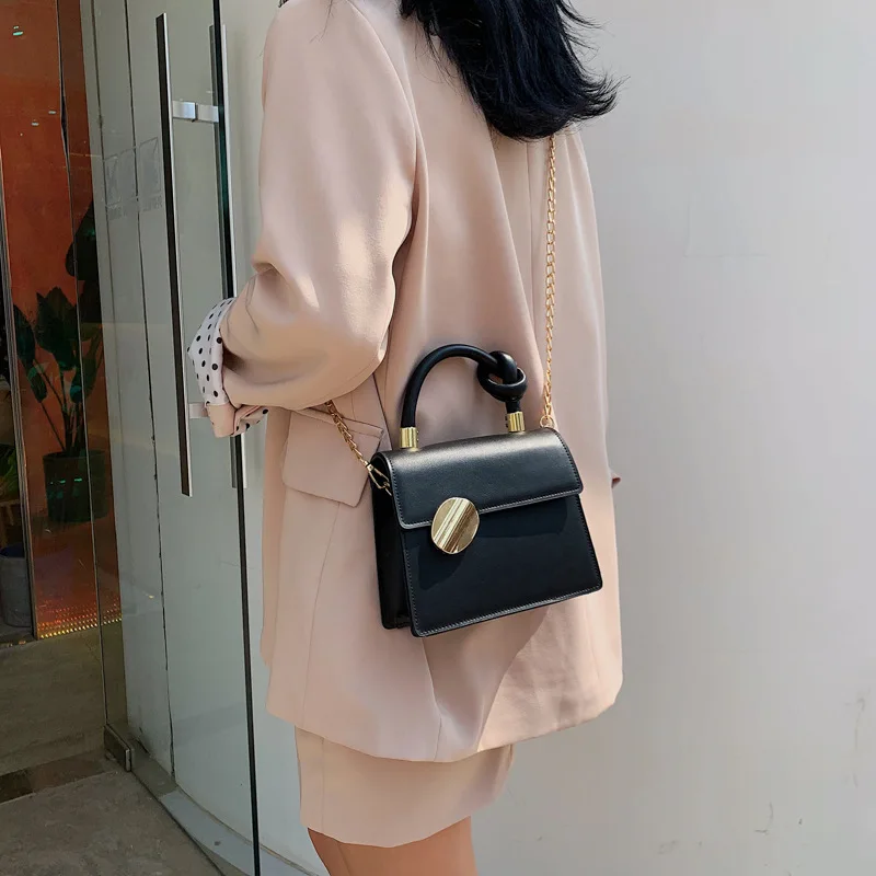 

Summer knot chain bag women's new 2019 diagonal buckle shoulder slung portable small square bag