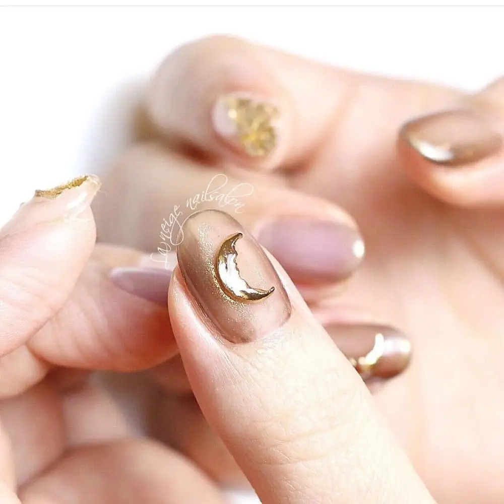 20PCs INS Moon Alloy Nail Art Decorations Rose Gold 3d New Arrive Charms Nail Studs DIY Manicure Japanese Jewelry Accessory Hot