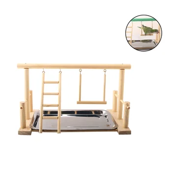 

1pc Wood Play Stand and Stainless Steel Tray Pet Bird Frame Station Parrots Playground Perch Gym Training Stand Bird Comfortable