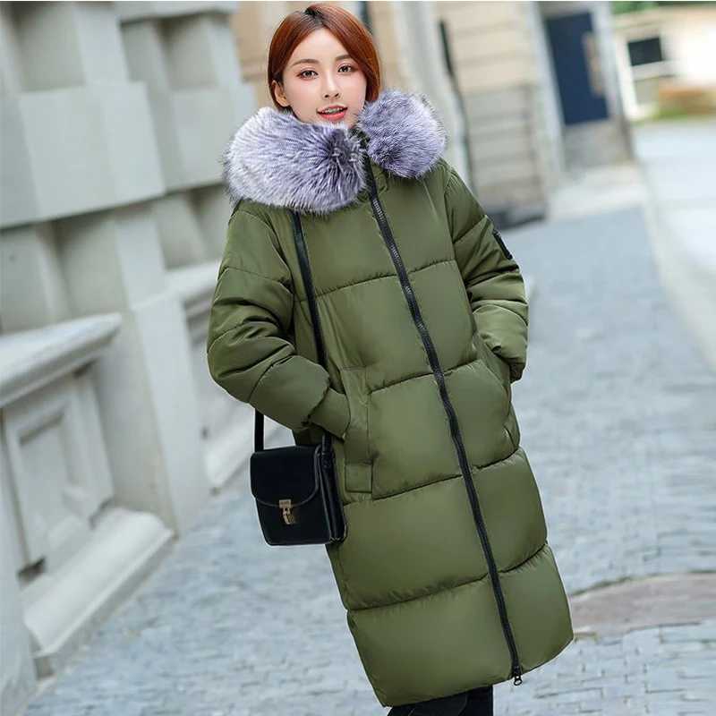 Women Loose Plus size 7XL Winter Female Jackets New Hooded Women's down jacket Fake hair collar Winter coat Female Parkas