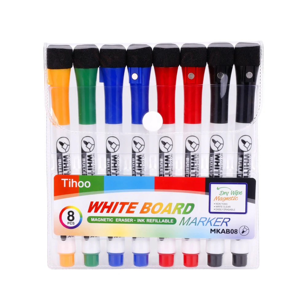 Tihoo-rotuladores magnéticos de 5 colores, marcadores de borrado seco con Borrador de bajo olor, juego de rotuladores para oficina, escuela, hogar y aula, 8 Uds.