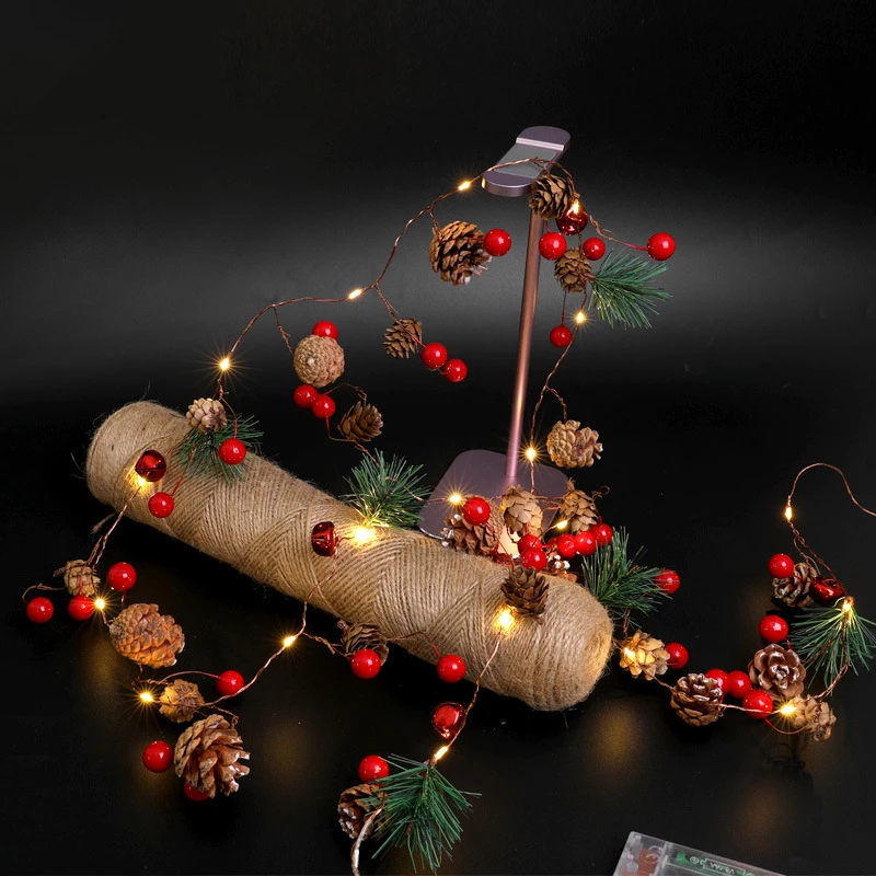 

2m 20 Led Copper Wire Pine Cone Flowers Led String Lights Christmas Decor Outdoor Bedroom Livingroom DIY Garland Festival Lights