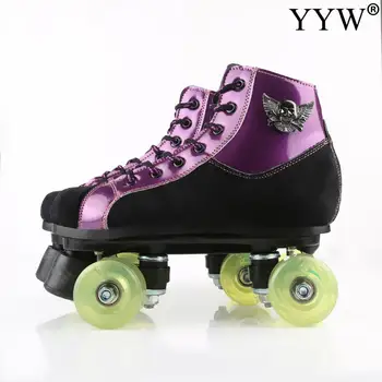 

Purple Roller Skates Double Line Skates Female Adult Women Led Lighting Pu 4 Wheels Two Line Flash Wheel Skating Shoes Patines