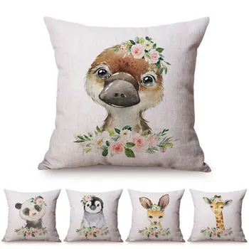 

Lovely Watercolor Floral Duckling Koala Bunny Animals Style Throw Pillow Cover Birthday Gift Kid's Room Decoration Cushion Cover