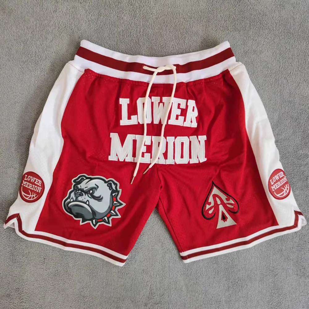 MM MASMIG Maroon Lower Merion High School Basketball Shorts Embroideried Bryant Street Style Training Pants basketball shorts