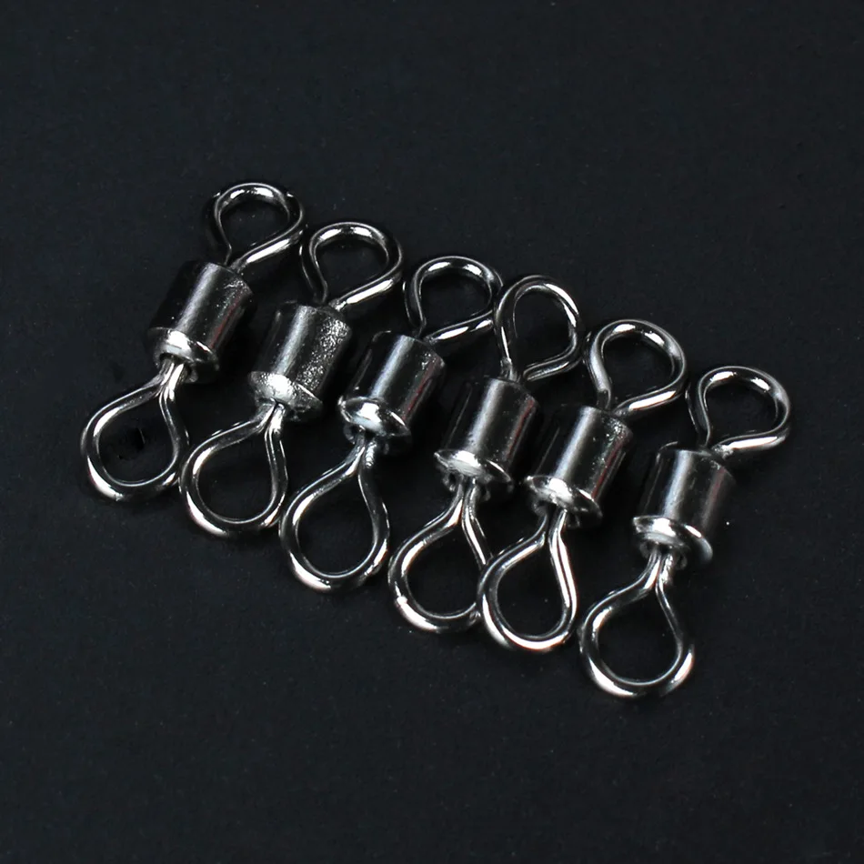 10pcs-50pcs/lot Fishing Swivel Solid Connector Barrel Snap Stainless Steel  Ball Bearing Fishing Swivels Rolling Ring Tackle
