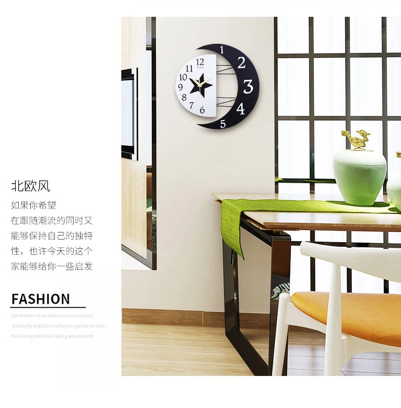 Creative Wall Clock Moon Quartz Simple Roman Wall Clock Living Room Modern Design Zegary Scienne Home Porch Decoration AA60ZB