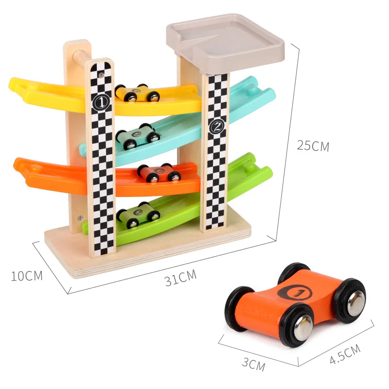 4 Layers Ramp Racer Click Clack Car Race Track Wooden Toy Kids Intellectual 