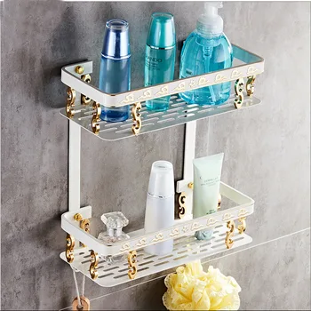 

European Antique Bathroom Shelf White Space Aluminum Square Basket Bathroom Pendant Cosmetic Storage Rack