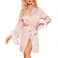 Home Wear Sweet Pink Ins French Style Christmas Comfortable Breathable Autumn Simulation New Women's Nightgown Satin Women Robe