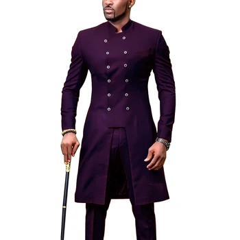 

[XZ115] Men Double-Breasted Vintage Indian Dress Novelty Classic Mandarin Collar Formal Noble Suit 80s Rock Outfit (Robe+Pants)