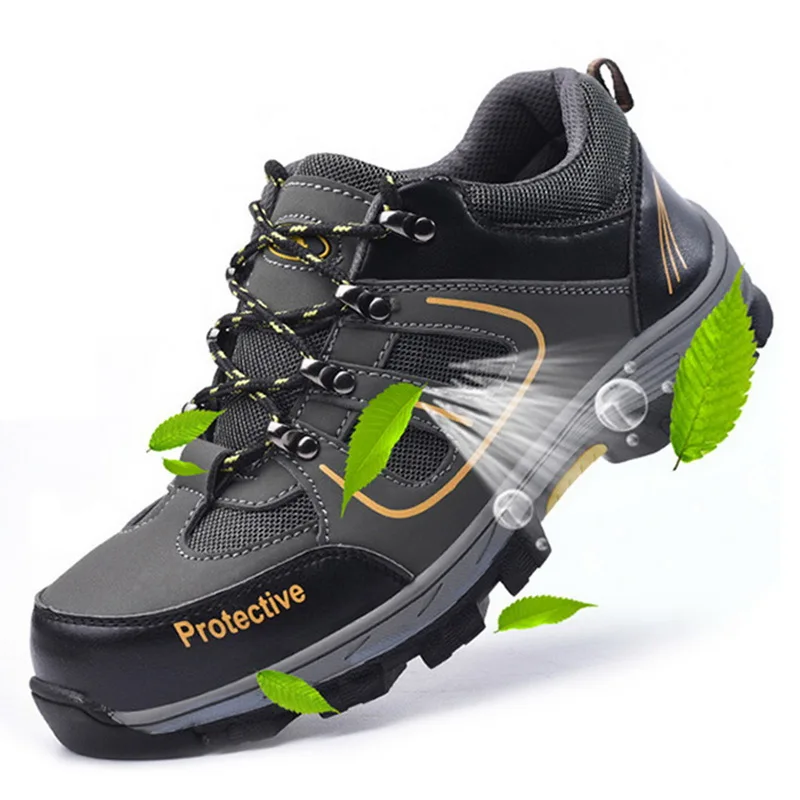 

HEFLASHOR Men Work Safety Boots Steel Toe Shoes Breathable Safety Boot Protective Puncture Proof Work Shoes Men Casual Sneakers