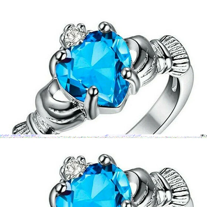 Women Silver Color Zircon Crown Wedding Engagement Claddagh Ring Size 6-10 engagement rings zircon rings stone rings fashion rings fashion ring wedding rings finger rings crystal rings metal rings