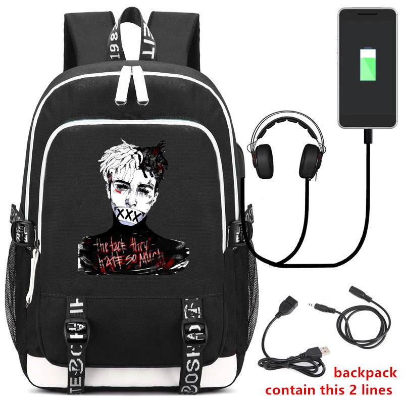 XXX Tentacion – sac à dos avec Port USB et interface pour écouteurs,  sacoche pour ordinateur portable | AliExpress