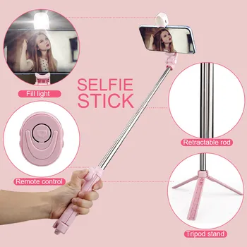

Wireless Bluetooth Selfie Rod Portable Hand-held Scalable Monopod Foldable 360° Rotate Mini Tripod with Fill Lamp Shutter Button