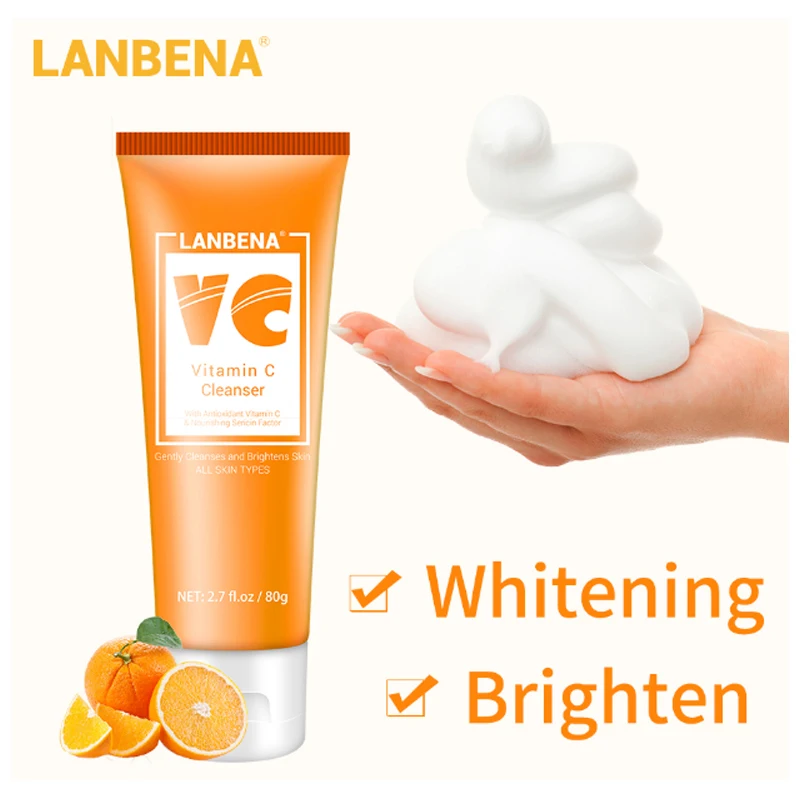 LANBENA, очищающее средство для лица, для умывания, витамин С, отбеливание коллагена, глубокое очищение, увлажнение, разложение, пенка для снятия макияжа с меланина