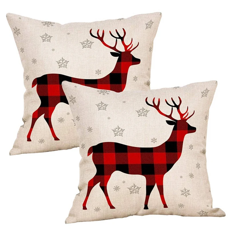 

Throw Pillow Covers Christmas Square Pillowcase Supersoft Cotton Linen Decorations Reindeer 2Pcs,18X18 Inch