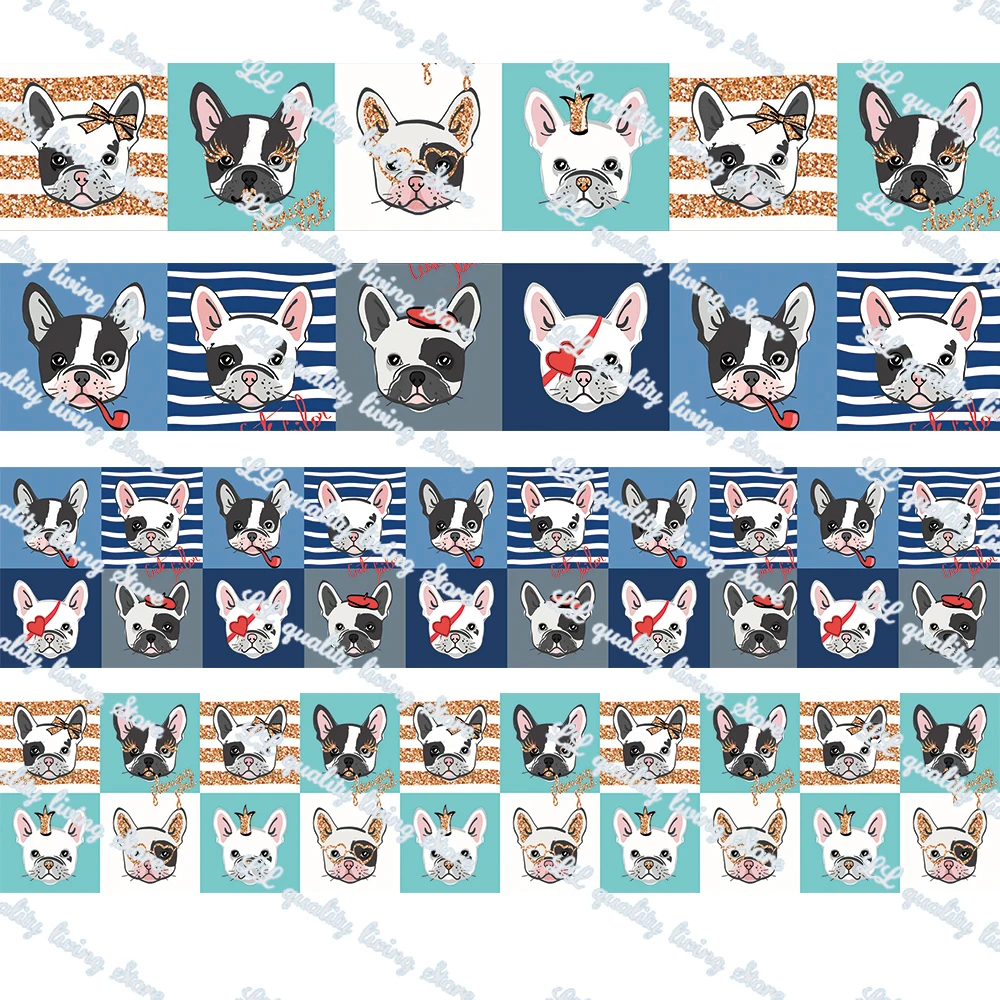 

Cartoon Bulldog/Dog Printed Grosgrain&Satin Fashion Ribbon Handmade Crafts Woven Brand Labels Gift Packaging 50 Yards