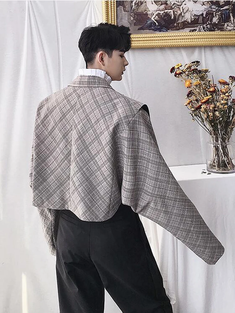 SHENGYUJIN M~ 2XL! Осенняя дизайнерская Ретро решетка силуэт шикарный маленький костюм уличная мода Мужская короткая куртка, костюм