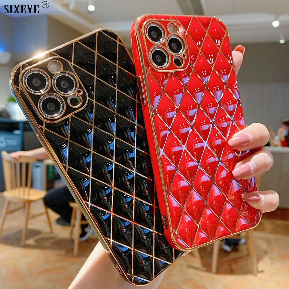 Luxury Diamond Case For Iphone 12 11 Pro Max X Xr Xs 7 8 Plus Phone Cover Glitter Silicon Shell Pink Black Red Woman Girl Phone Case Covers Aliexpress