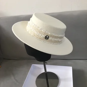 

01910-nao-‘white wool ribbon Fashion elegance lady fedoras cap women panama jazz hat