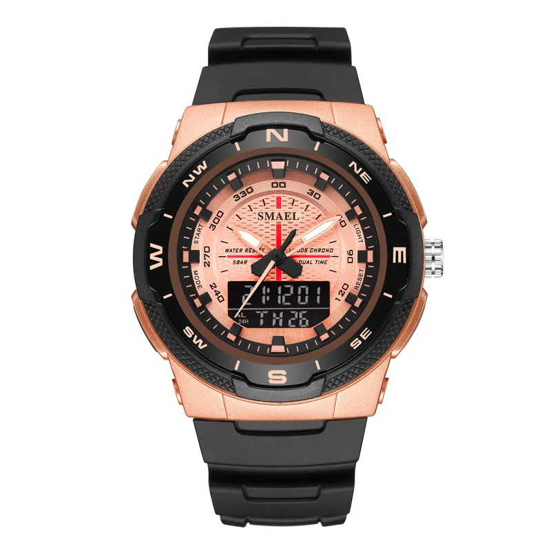 Black Rose gold SMAEL мужские спортивные часы кварцевые цифровые водонепроницаемые светодиодные электронные повседневные мужские часы индикатор второго часового пояса дисплей наручные часы с хронографом - Цвет: Black Rose gold