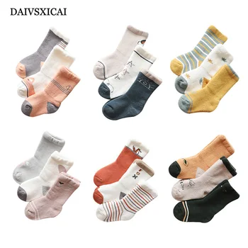 

Daivsxicai Winter Socks Baby Stripe Warm Cotton Socks For Children Comfortable Breathable Kids Tube Socks 3pairs/lot