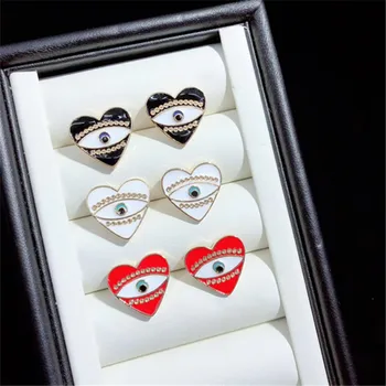 

10pairs/lot Fashion Drop Oil Round Classic Heart Turkey Evil Eye Stud Earring Women Jewelry