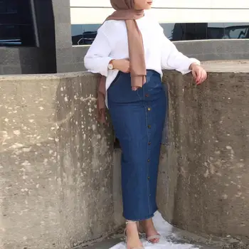 

New High waist button long denim skirt women jeans pencil skirt