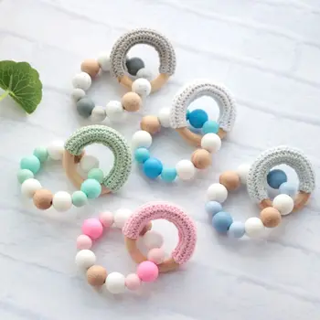 

Top Quality Baby Teether Bracelet Beech Wooden Teething Beads Infants Silicone Molar Toy