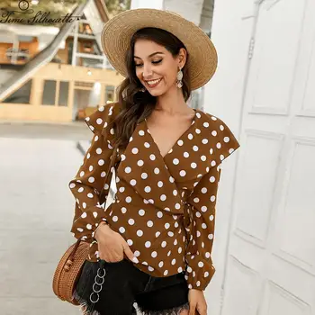 

Women Polka Dot Tops And Blouses 2020 Celmia Spring Summer Long Sleeve Casual Shirts Retro Loose V-neck Female Party Blusas M104