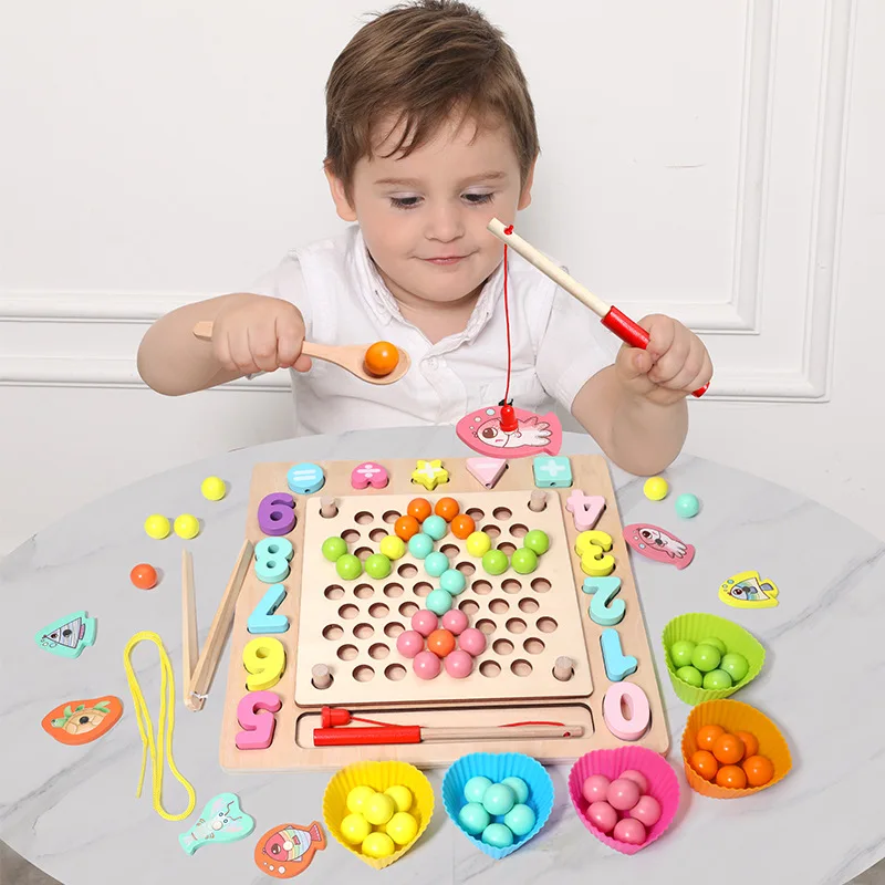 Wood Multi-function Bead Puzzle Game 26 Letters Learning Kids Montessori Educational Toy Clip Beads Fishing Toys Kids Gifts