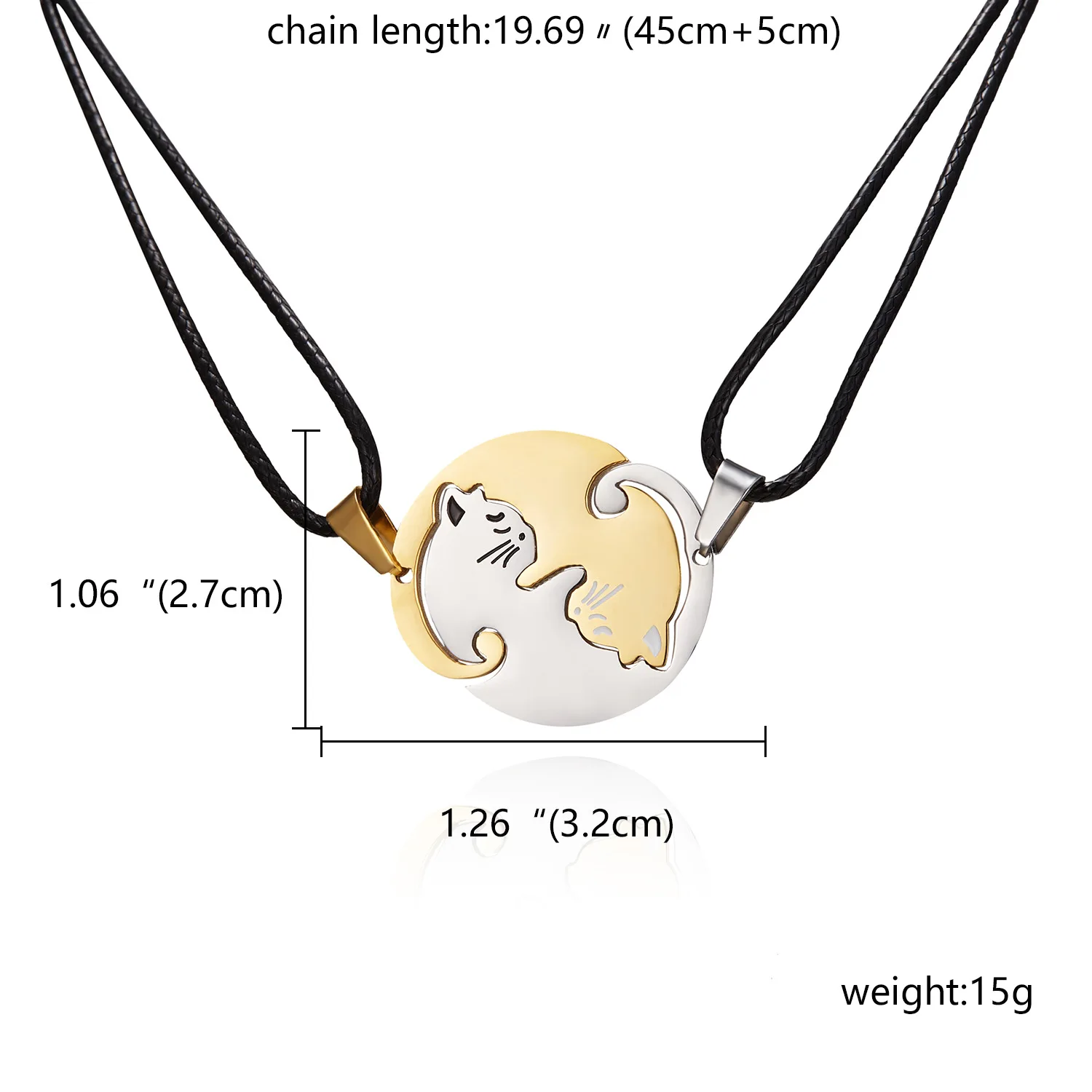 HI MAN Simple Stainless Steel Black And White Cat Hugs Couple Pendant Necklace For Men Women Friendship Gift Wholesale