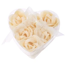 6 Pcs Bathing Shower Off White Rose Flower Bath Soap Petals w Heart Shaped Box