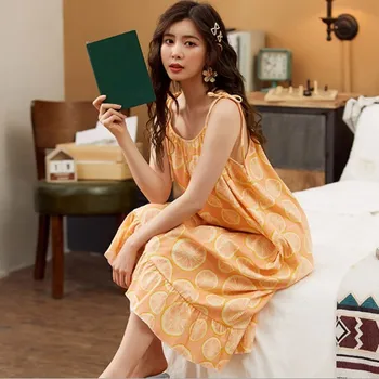 

New nightdress women summer suspenders nightwear cotton nightgown sexy Korean long dress casual loose ladies nightshirt M-3XL